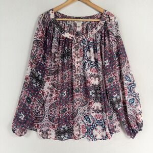 Ariat Top Blouse Womens XL Multicolor Floral Long Sleeve Sheer Boho Western
